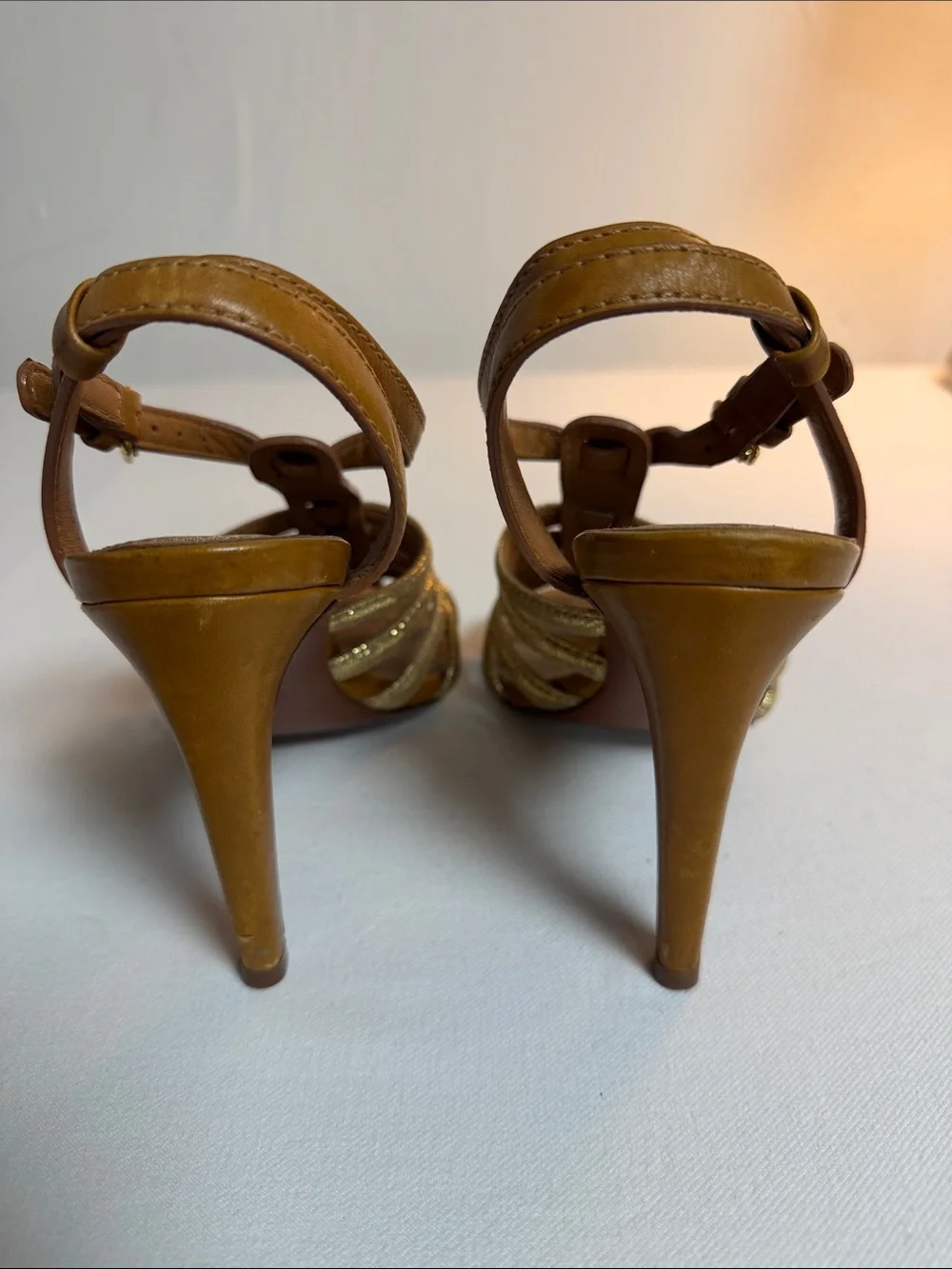 Tory Burch Tan Leather Sandal with Gold Straps